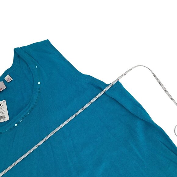 Quacker Factory Womens Turquoise Sleeveless Knit Top  Sequin Accents Size 2X - Picture 6 of 6
